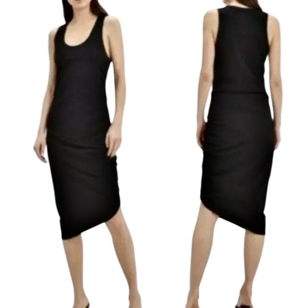 Veronica Beard Midi Dress Black Ruched Side Casual Fitted Bodycon Size Small